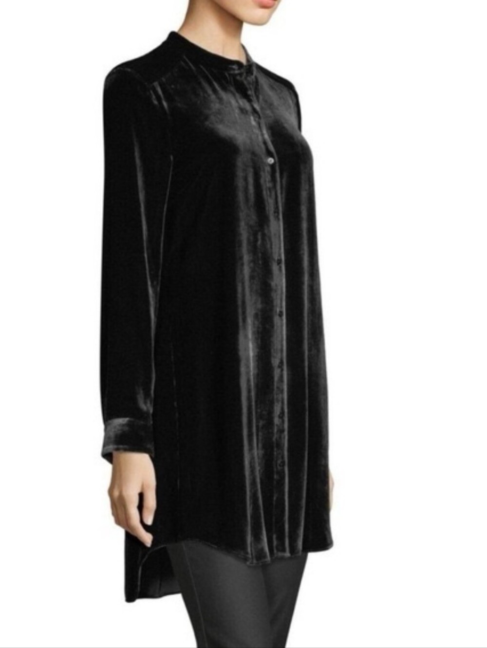 Eileen Fisher Crushed Velvet Tunic Top Gray Silk Blend Lagenlook Chic XL